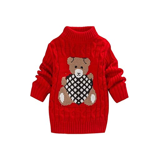 TinaDeer Kinder Rollkragenpullover Jungen Mädchen Strickpullover Winter Weihnachten Strick Pullover Pulli Baby Kleinkind Sweatshirt Langarm Strickpulli Bär Druck Sweater Tops (Rot, 4-5 Jahre) von TinaDeer