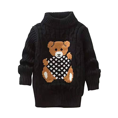 TinaDeer Kinder Rollkragenpullover Jungen Mädchen Strickpullover Winter Weihnachten Strick Pullover Pulli Baby Kleinkind Sweatshirt Langarm Strickpulli Bär Druck Sweater Tops (Schwarz, 3-4 Jahre) von TinaDeer