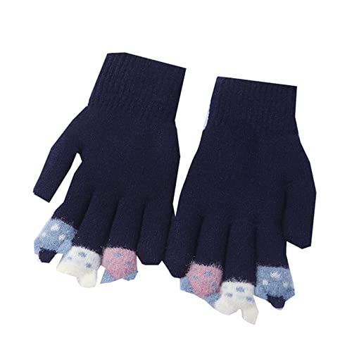 TinaDeer Kinder Warme Fleece Finger Handschuhe Cartoon Strickhandschuhe Herbst Winter Fingerhandschuhe Gestrickte Skihandschuhe Winterhandschuhe für 7-13 Jahre Mädchen Jungen (Marine, 7-13 Jahre) von TinaDeer