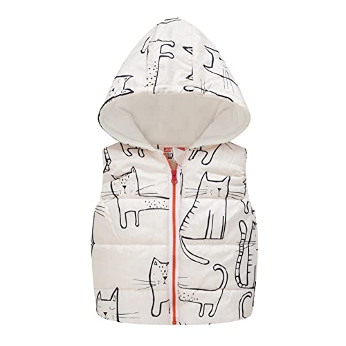 TinaDeer Kleinkind Jungen Mädchen Winter Ärmellos Cartoon Print Mantel Kapuzenjacke Verdicken Winddicht Reißverschluss Warme Oberbekleidung Baby Pullover Jungen 86 von TinaDeer