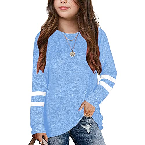 TinaDeer Langarmshirt für Kinder Mädchen Streifen Longsleeve T-Shirt Lässige Lose Bluse T-Stück Baumwolle Rundhals Langarm Tops für 4-13 Jahre Teenager Mädchen von TinaDeer