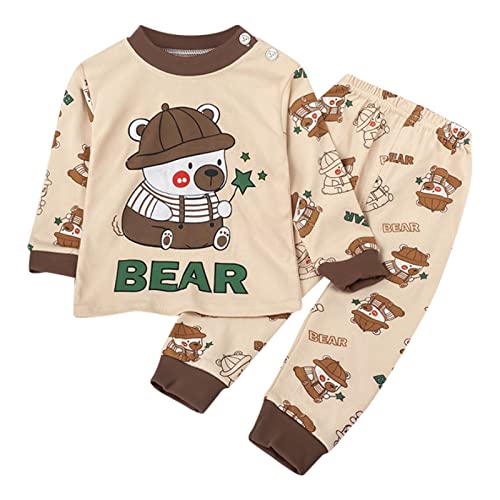 TinaDeer Langarmshirts Für Herren Weiche Pyjamas Kleinkind Cartoon Prints Langarm Nachtwäsche Sets (a-Brown, 12-18 Months) von TinaDeer