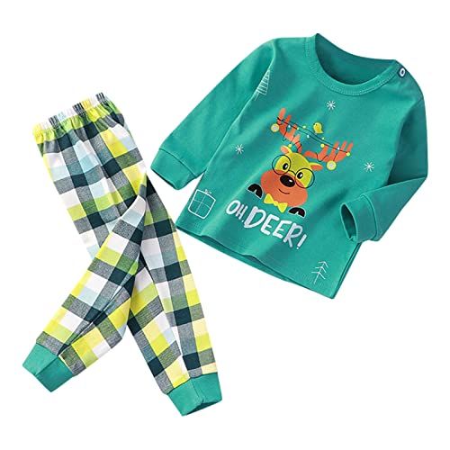 TinaDeer Langarmshirts Für Herren Weiche Pyjamas Kleinkind Cartoon Prints Langarm Nachtwäsche Sets (b-Green, 6-12 Months) von TinaDeer