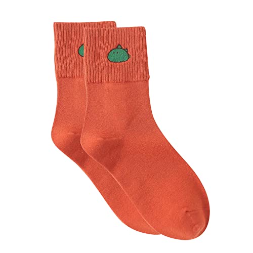 TinaDeer Lustige Damen Socken Dinosaurier Muster Niedlich Baumwolle Sneaker Socken Lässige Damensocken Herbst Winter Warme Stricksocken für Frauen (Orange, Einheitsgröße) von TinaDeer