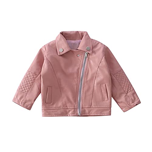 TinaDeer Mädchen Jungen Lederjacke Frühling Herbst Winter Mantel Baby Kinder Pu Ledermantel Warme Outwear Nähte Revers Coat Jacken Kleidung für 1-5 Jahre (Rosa, 12-18 Monate) von TinaDeer