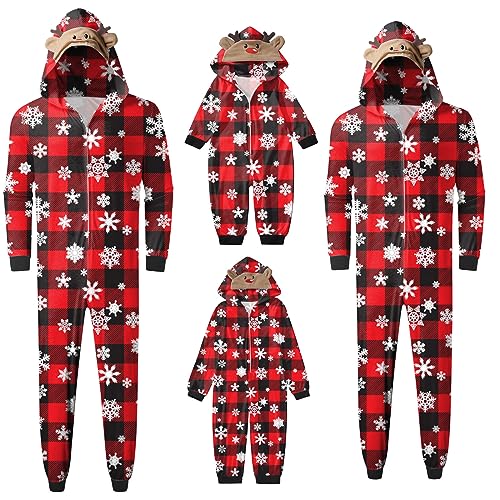 TinaDeer Mama-Overall für Weihnachten, Familien-Pyjama, großköpfiger -Druck, kariert, langärmlig, weicher, lässiger Urlaubs-Nachtwäsche Weihnachtschlafanzüge (B03, L) von TinaDeer