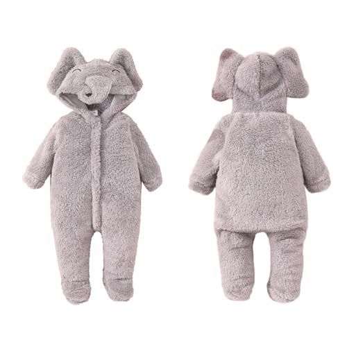 TinaDeer Schlafanzug Jungen 92 Set Langarm Cartoon Elefant Neugeborenen Strampler Warme Overalls Herbst Winter Kleidung Schlafanzug Jungen 80 (B#Grey, 0-3 Months) von TinaDeer