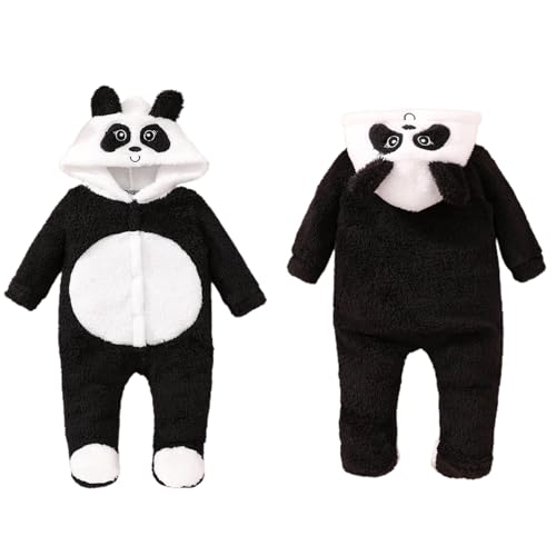 TinaDeer Schlafanzug Jungen 92 Set Langarm Cartoon Panda Neugeborenen Strampler Overalls Kinder Herbst Winter Kleidung Schlafanzug Jungen 80 (B#Black, 0-3 Months) von TinaDeer