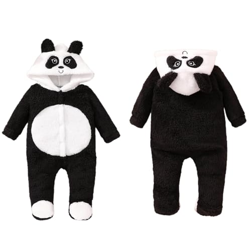 TinaDeer Schlafanzug Jungen 92 Set Langarm Cartoon Panda Neugeborenen Strampler Overalls Kinder Herbst Winter Kleidung Schlafanzug Jungen 80 (B#Black, 9-12 Months) von TinaDeer