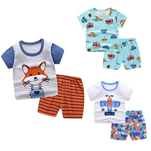 TinaDeer Sommer Kurzarm Zweiteiliger Schlafanzüge Nachtwäsche Baby Jungen Mädchen Cartoon-Bedruckte Rundhals Schlafanzug Kleinkind Kinder Pyjama Set 50 56 62 68 74 80 86 92 98 104 110 von TinaDeer