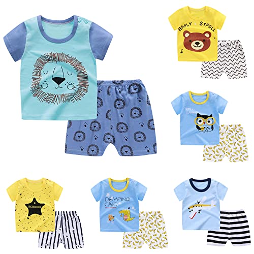 TinaDeer Sommer Zweiteiliger Schlafanzüge Nachtwäsche Baby Jungen Mädchen Cartoon-Bedruckte Kurzarm Rundhals Schlafanzug Kleinkind Pyjama Set 50 56 62 68 74 80 86 92 98 104 110 (2-3 Jahre, Gelb) von TinaDeer