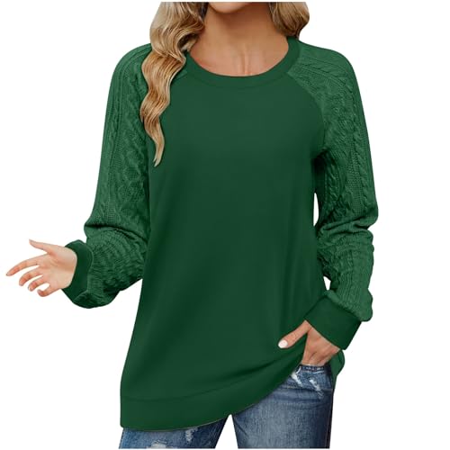 TinaDeer Strickpullover Damen Sweatshirt Oversized Pullover Herbst Outfit Damen Kabel Strickärmel Pulli Leicht Bluse Elegant Langarm Rundhals Oberteile Sweatshirts für Damen (01 Green, M) von TinaDeer