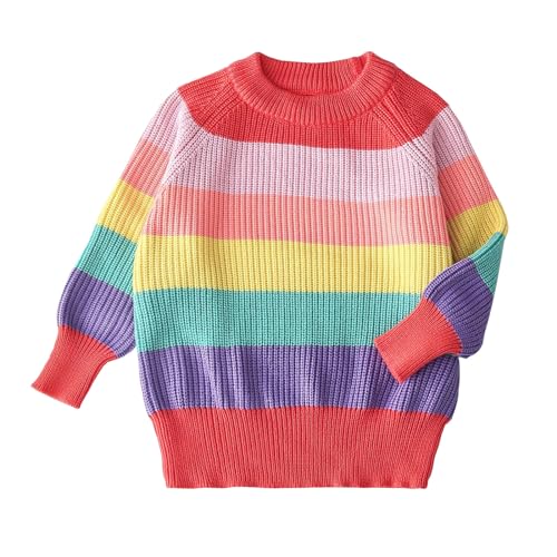 TinaDeer Strickpullover Kinder Jungen Mädchen Knitted Sweatshirt Regenbogen Langarm Rundhals Pullover Baumwolle Weich Langarmshirt Color Block Winter Herbst Warm Oberteile, 2-10 Jahre von TinaDeer