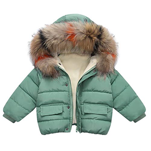 TinaDeer Unisex Baby Winter Jacke Mantel mit Pelzkragen Kapuze Mädchen Jungen Daunenjacke Daunenmantel Winterjacke Steppjacke Outwear Warme Oberbekleidung 1-5 Jahre (Grün, 18-24 Monate) von TinaDeer