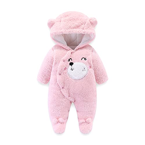 TinaDeer Unisex Baby Winter Overall mit Fuß Winter Strampler Fleece Overall mit Kapuze Schneeanzüge für Neugeborene Kleinkind Mädchen Jungen Warm Jumpsuit für 0-12 Monate (Rosa, 0-3 Monate) von TinaDeer