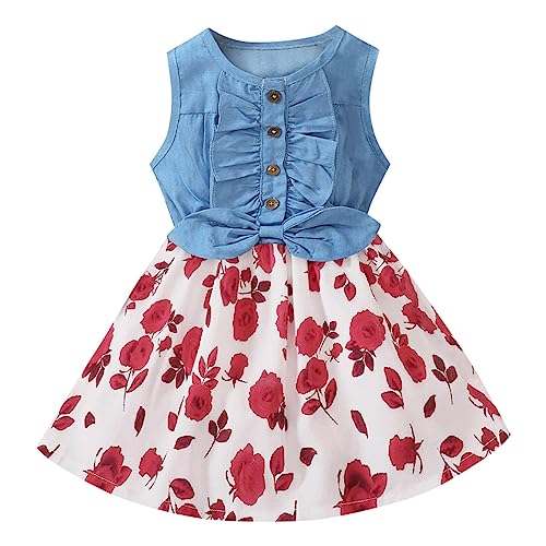 Türkis Mädchen ärmellose Blumendrucke Prinzessin Kleid Tanz Party Kleider Kleidung (Red, 3-4 Years) von TinaDeer