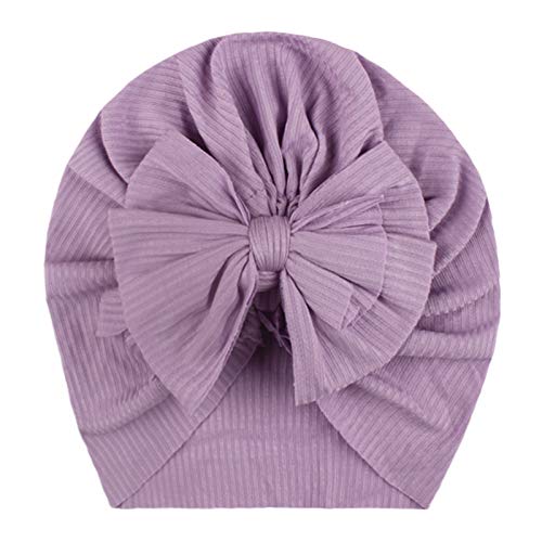 Turban mit Schleife für 0-3 Jahre Neugeboren Baby Mädchen Taufe Stirnband Haarband Sommer Nylon Stretch Headwrap Beanie Cap Headwear Mütze Hut für Kleinkind Säuglinge Mädchen (Lila) von TinaDeer