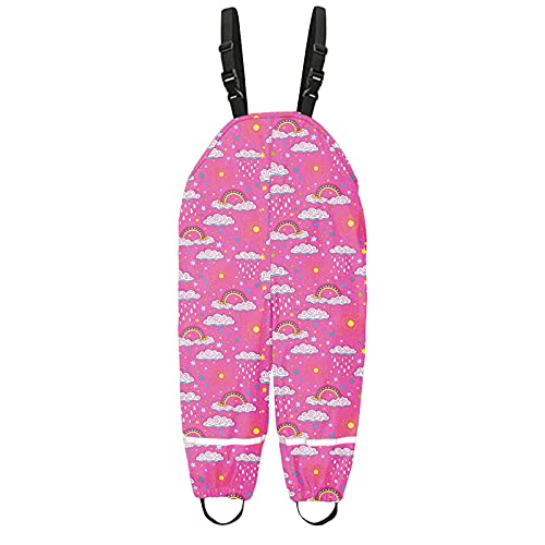 Unisex Kinder Regenlatzhose Regenhose wasserdichte Atmungsaktiv Regenbekleidung Matschhose Buddelhose mit Hosenträgern für Kleinkind Mädchen Jungen Outdoorhose Einteilige Jumpsuit (Rosa, 100) von TinaDeer