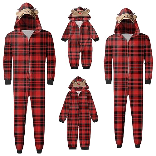 Weihnachte Pyjama familie Set Passender Schlafanzug Weihnachtspyjama Familie Set Damen Herren Jumpsuit Kinder Outfit Baby Overall Strampler Rotes Kariertes Nachtwäsche Hausanzug Winter Schlafanzüge von TinaDeer