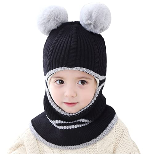 Winddichter Hut, dicke Babymützen, warmer Skischal, Schädelmütze, Kinderhaube, gestrickt, Radfahren, Winter, thermisch, Ohrenklappe, Kleinkind, Kindermütze Kleinkind Mütze (Z01 Black1, One Size) von TinaDeer