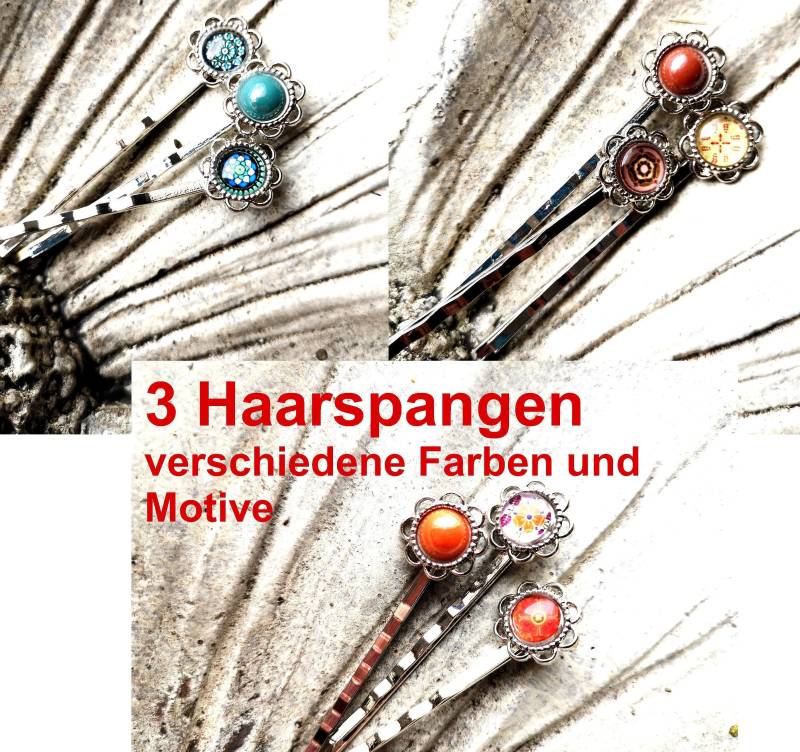 3 Haarklemmen, Haarspangen, Mit Cabochon von TinasSchmucktruheCOM