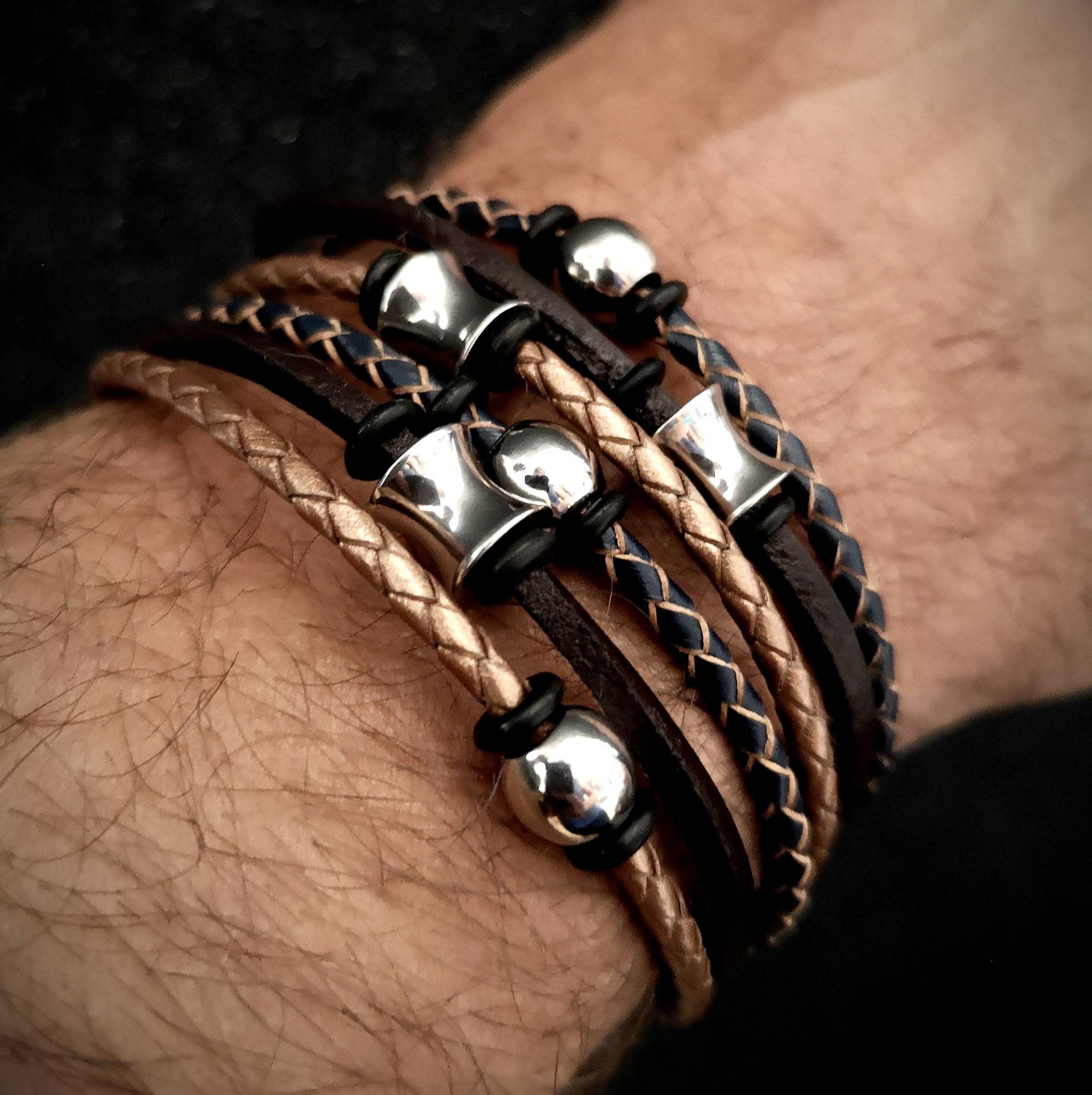 Armband, Leder, Edelstahl, Unisex, Doppelarmband von TinasSchmucktruheCOM