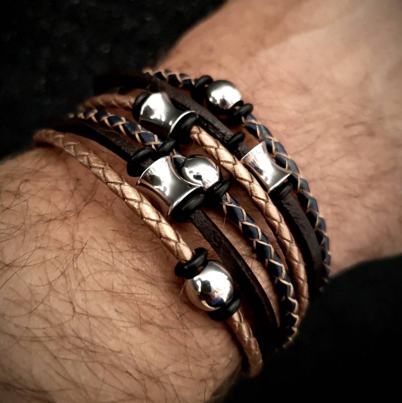 Armband, Leder, Edelstahl, Unisex, Doppelarmband von TinasSchmucktruheCOM