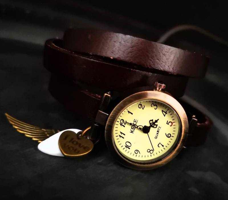 Armbanduhr, Wickeluhr, Lederuhr, Echt Leder von TinasSchmucktruheCOM