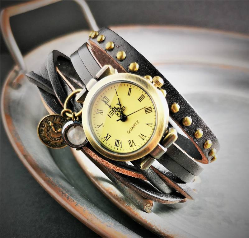 Armbanduhr, Wickeluhr, Lederuhr, Hämatit Und Jade von TinasSchmucktruheCOM