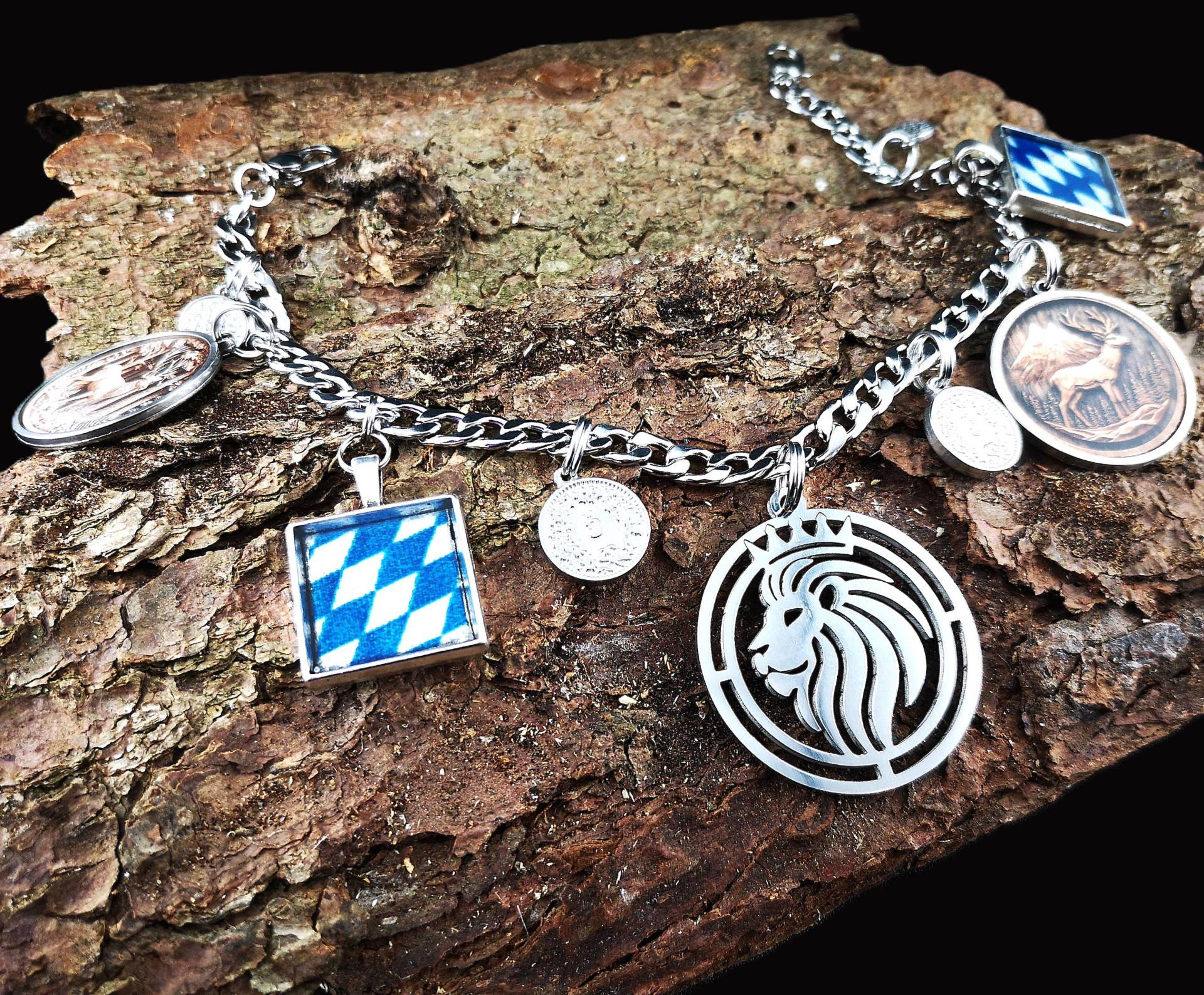 Herren-Charivari Aus Edelstahl, Trachtenschmuck, 1 - Reihig, Löwe von TinasSchmucktruheCOM