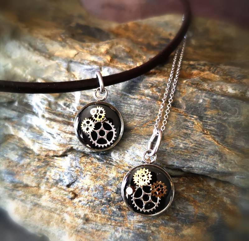 Kette, Lederkette, Edelstahlkette, Steampunk von TinasSchmucktruheCOM