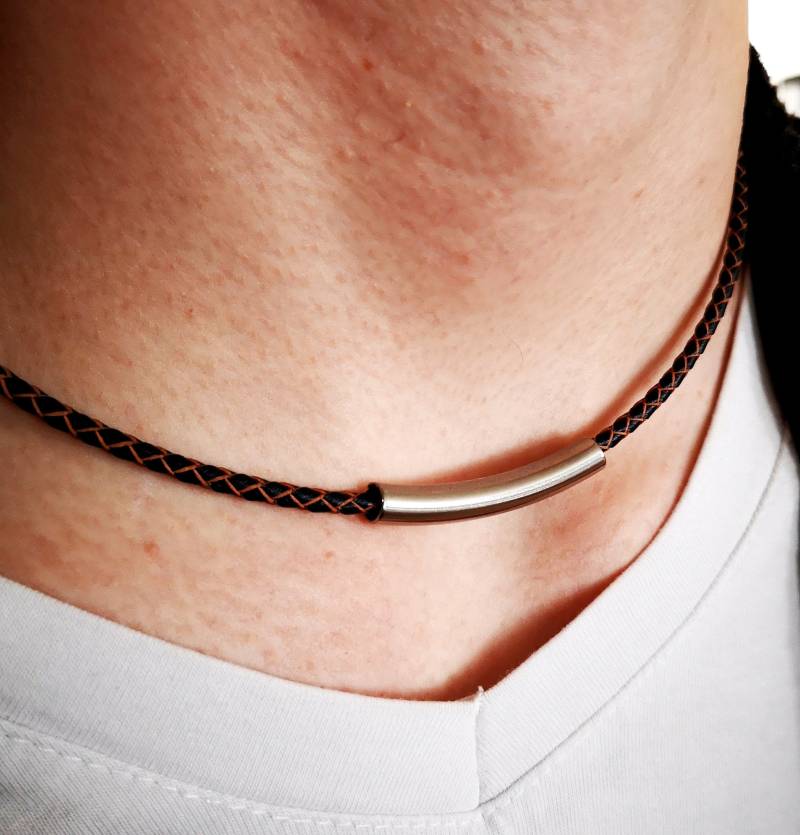 Kette , Leder, Edelstahl, Unisex, Mann, Frau, Farbauswahl von TinasSchmucktruheCOM