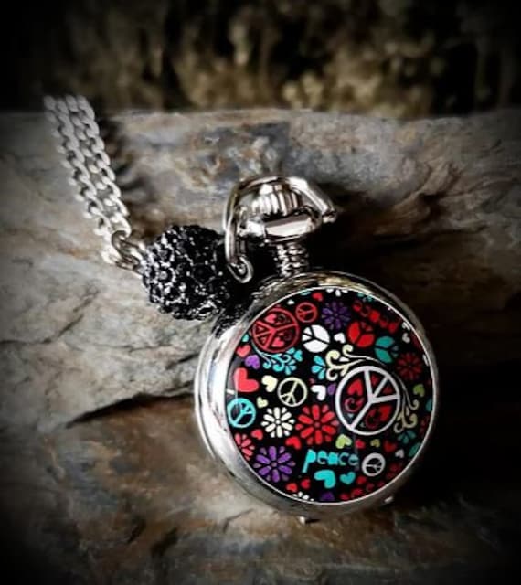 Kettenuhr, Uhr, Damenuhr, Kette, Peace, Hippi, Boho von TinasSchmucktruheCOM