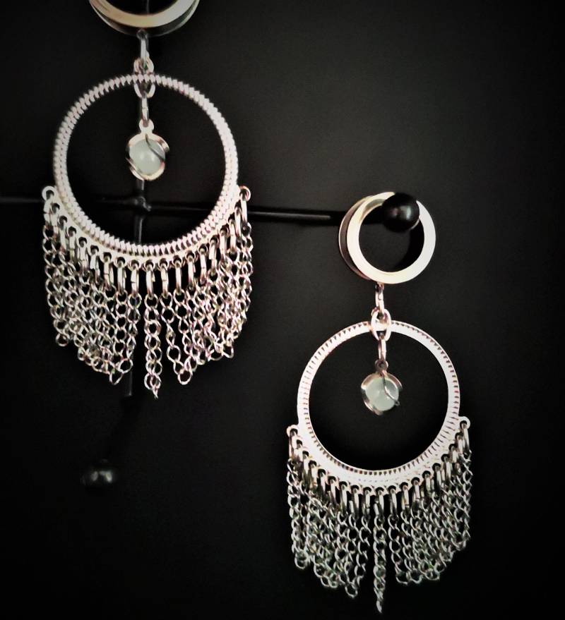 Tunnel Mit Anhänger, Ohrtunnel, Edelstahl von TinasSchmucktruheCOM