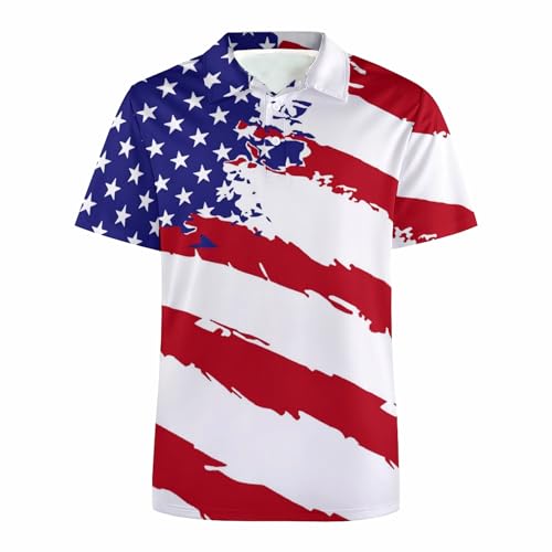 Golf-Shirts für Herren, Dry Fit, athletisch, kurzärmelig, 4-Wege-Stretch, Golf-Poloshirts mit LSF 50, Flagge der USA, L Golf-Shirts für Herren, Dry Fit, athletisch, kurzärmelig, 4-Wege-Stretch, Golf-Poloshirts mit LSF 50, Flagge der USA, L von Tincall