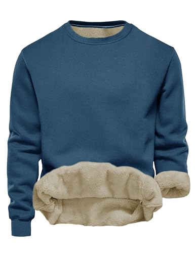 Tincini Herren Sweatshirt Winter Dickes Fleece Pullover Casual Rundhals Gefüttert Sweater Warm Langarm Pulli Winterpullover (Blau, S) von Tincini
