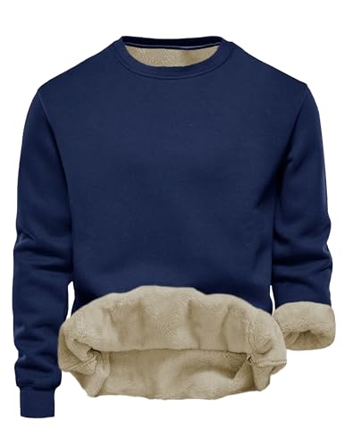 Tincini Herren Sweatshirt Winter Dickes Fleece Pullover Casual Rundhals Gefüttert Sweater Warm Langarm Pulli Winterpullover (Navy blau, S) von Tincini