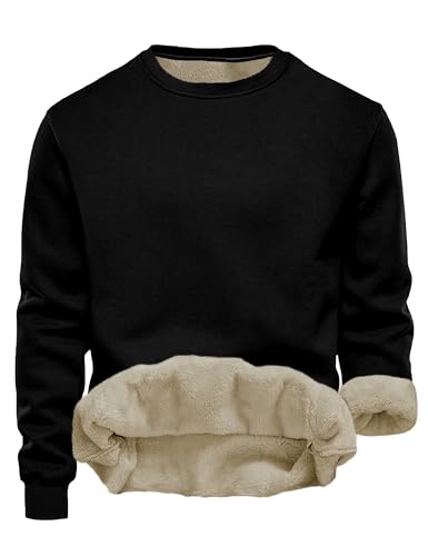 Tincini Herren Sweatshirt Winter Dickes Fleece Pullover Casual Rundhals Gefüttert Sweater Warm Langarm Pulli Winterpullover (Schwarz, XL) von Tincini