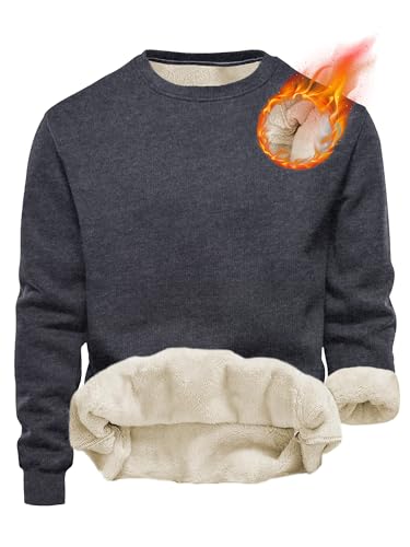 Tincini Herren Sweatshirt Winter Dickes Fleece Pullover Casual Rundhals Gefüttert Sweater Warm Langarm Pulli Winterpullover (Dunkelgrau, L) von Tincini