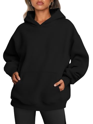 Tincini Hoodie Damen Pullover Winter Langarm Fleece Kapuzenpullover Gefütterte Pulli Sweatshirt mit Kapuzenpulli Casual Hoody mit Kapuze (Schwarz, L) von Tincini