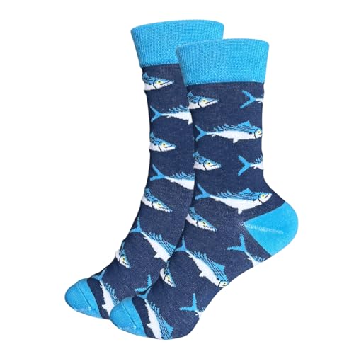 Tindo Blaue Socken mit Fisch Motiv Lustige Verrückte Socken für Männer und Frauen Geschenksocken Unisex Einheitsgröße 36-43 Crew Socks 1-Paar… von Tindo