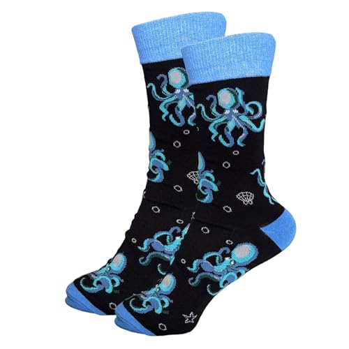 Tindo Dunkelblaue Socken mit Kraken Motiv Lustige Verrückte Socken für Männer und Frauen Geschenksocken Unisex Einheitsgröße 36-43 Crew Socks 1-Paar… von Tindo