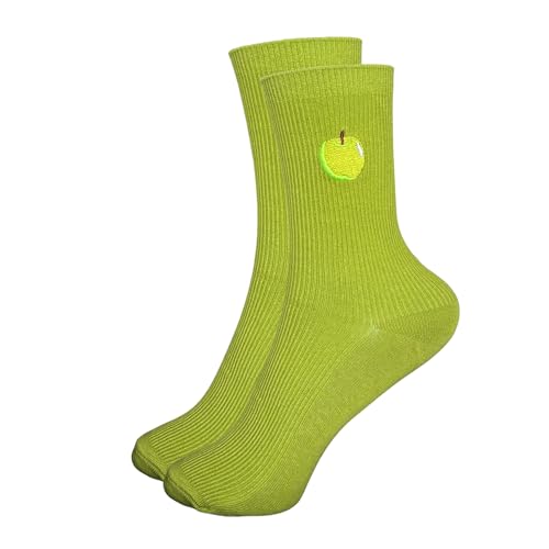 Tindo Fruit Socks Apfel Socken Grün mit Motiv Lustige Baumwolle Socken für Männer und Frauen Geschenksocken Motivsocken Einheitsgröße 36-43 Crew Socks 1-Paar von Tindo