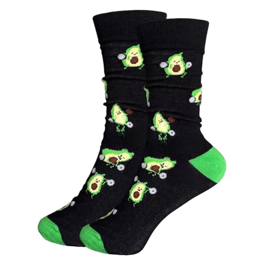 Tindo Schwarze Socken mit Avocado und Hanteln Motiv Lustige Verrückte Socken für Männer und Frauen Geschenksocken Unisex Einheitsgröße 36-43 Crew Socks 1-Paar… von Tindo