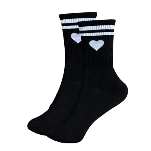 Tindo Schwarze Socken mit Herz Motiv Lustige Verrückte Socken für Männer und Frauen Geschenksocken Unisex Einheitsgröße 36-43 Crew Socks 1-Paar von Tindo