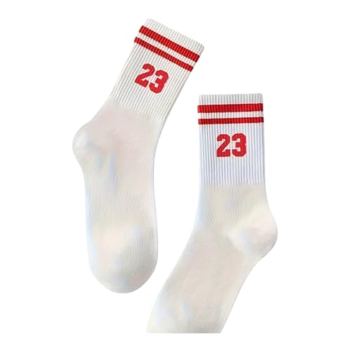 Tindo Weiße Socken mit 23 Motiv Lustige Verrückte Socken für Männer und Frauen Geschenksocken Unisex Einheitsgröße 36-43 Crew Socks 1-Paar Rot von Tindo