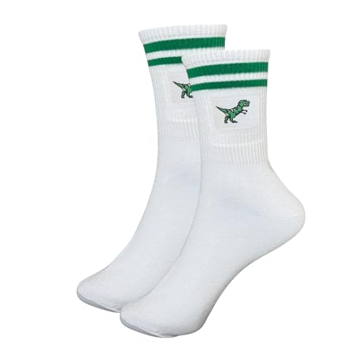 Tindo Weiße Socken mit Dino Motiv Lustige Verrückte Socken für Männer und Frauen Geschenksocken Unisex Einheitsgröße 36-43 Crew Socks 1-Paar Grün von Tindo