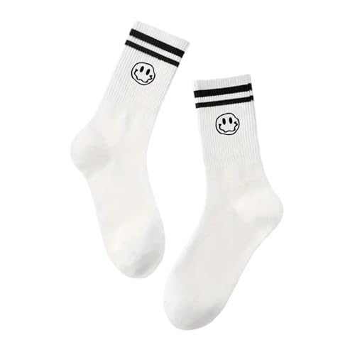 Tindo Weiße Socken mit Smilie Motiv Lustige Verrückte Socken für Männer und Frauen Geschenksocken Unisex Einheitsgröße 36-43 Crew Socks 1-Paar Schwarz von Tindo