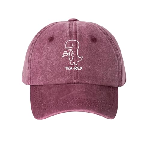 Vintage Basecap Herren in Rot mit Dino Motiv - Cap damen Unisex retro Kappe für Freizeit aus Baumwolle von Tindo