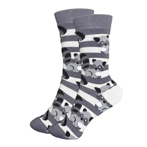 Waschbär Socken Grau mit Motiv Lustige Baumwolle Socken für Männer und Frauen Geschenksocken Tiersocken Einheitsgröße 36-43 Crew Socks 1-Paar von Tindo